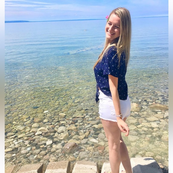 Navy Blue Daisy Tie Blouse - Picture 2 of 6